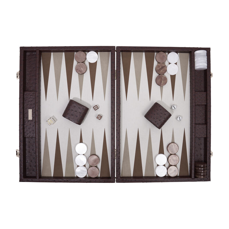 Brown Ostrich Large Backgammon Set, large
